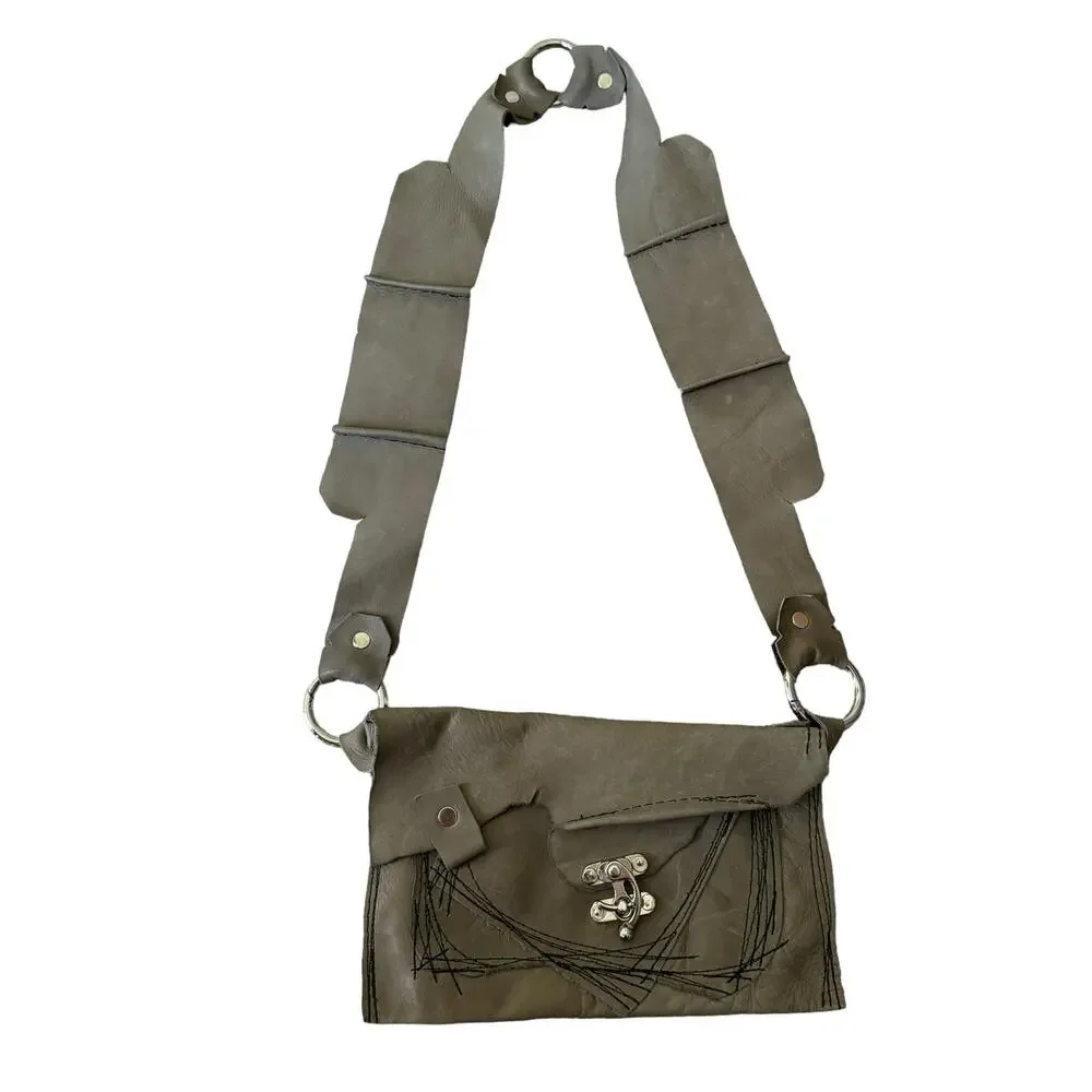 Boutique Mini Leather Crossbody Bag Brown Gray - Picture 5 of 11